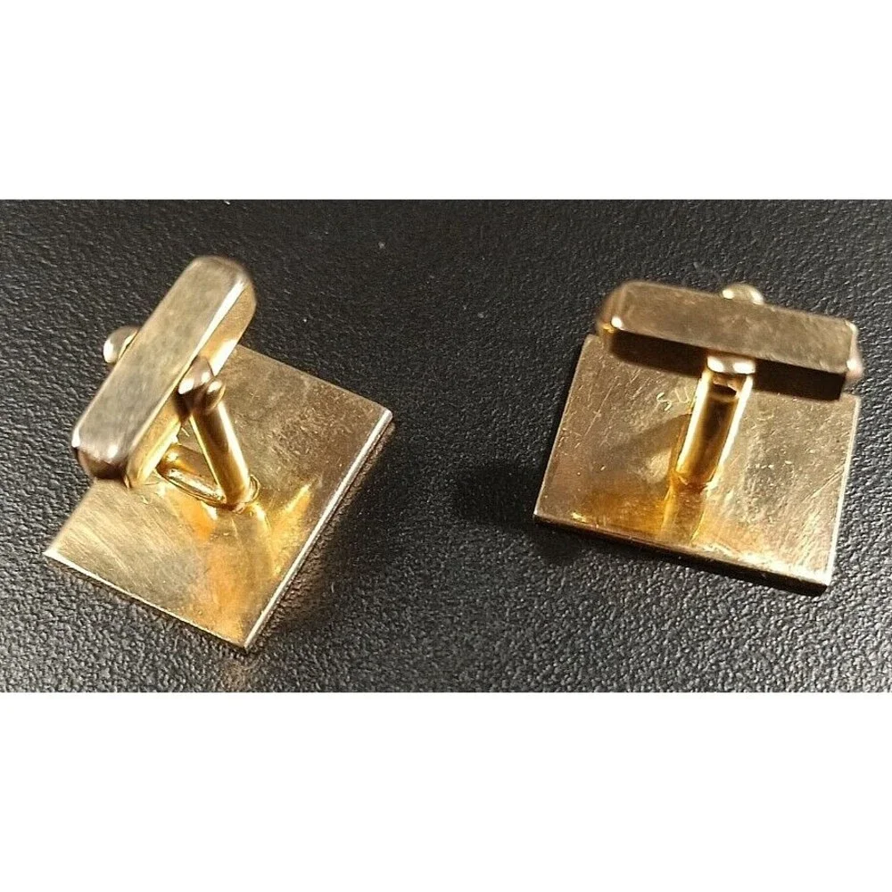 Vintage Set Of Swank Goldtone Cufflinks And Tie Clip Crocodile Pattern